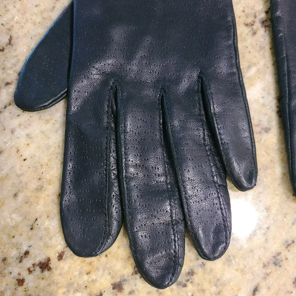 Vtg FOWNES Black Leather Driving Motorcycle Nylon Lined Gloves Womens 6.5 Small